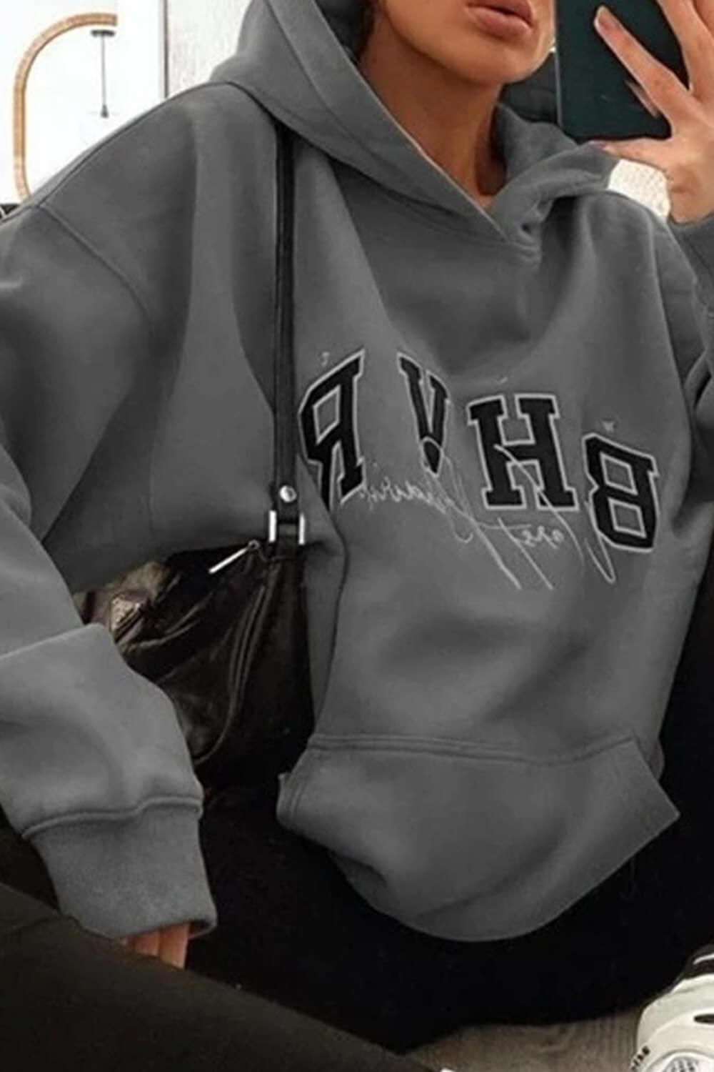 Grey 'Bhvr' Pullover Oversized Hoodie