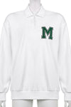 White Button Up Sweatshirt With 'M' Logo