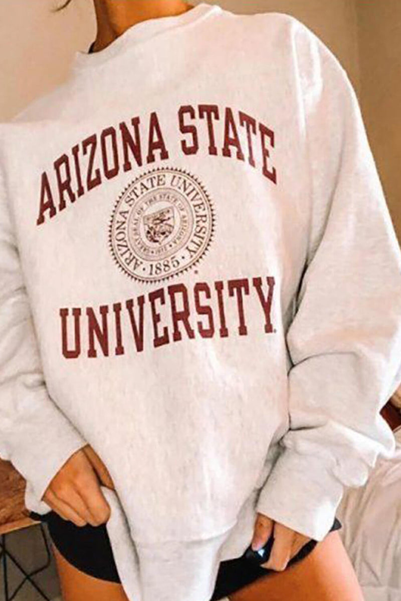 Grey 'Arizona State University' Crewneck Pullover Oversized Sweatshirt