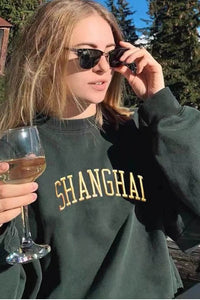 Green 'Shanghai' Pullover Oversized Sweatshirt