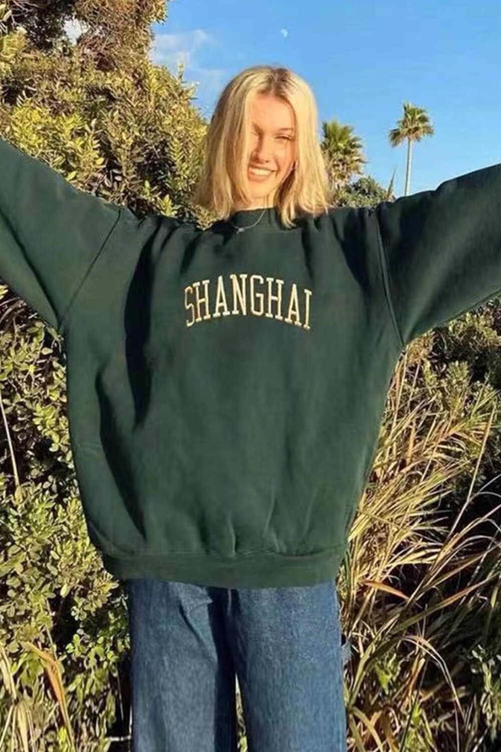 Green 'Shanghai' Pullover Oversized Sweatshirt