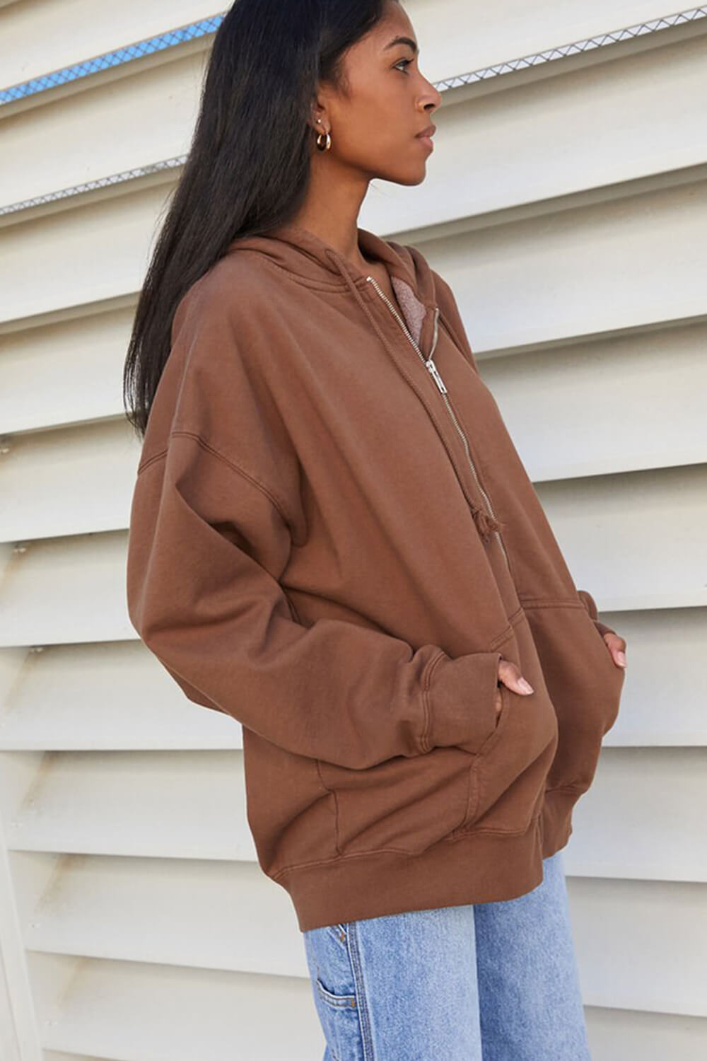 grey pink zip up hoodie