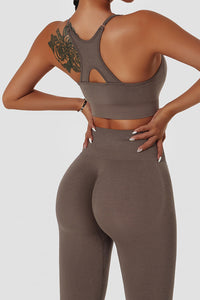 Yoga Seamless Cami Crop Top With Inner Bra- Black/Darkturquoise/Coffee/Dark Green/Dark Grey