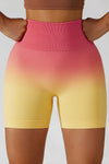 Seamless Tie Dye High Waisted Legging Shorts - Pink/Yellow