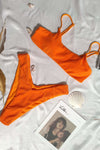 Orange Terry Jacquard Bandeau High Cut Bikini Set