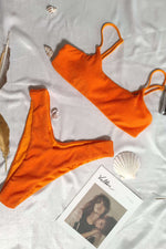 Orange Terry Jacquard Bandeau High Cut Bikini Set