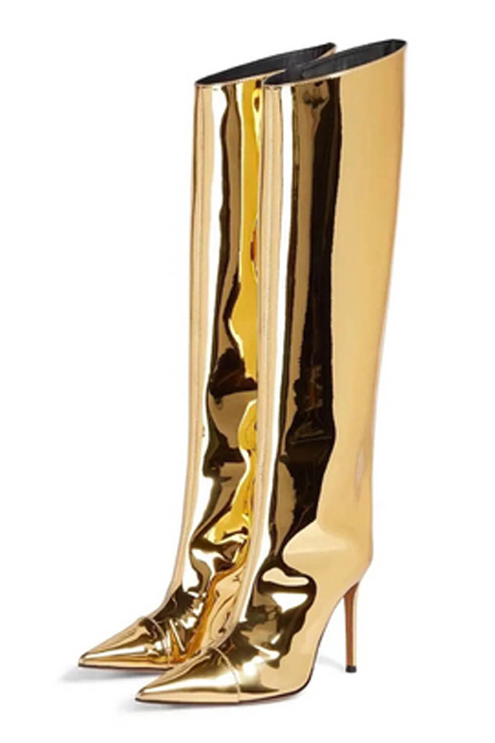 Metallic Finish Knee-High Pointed Toe Stiletto Boots - Gold