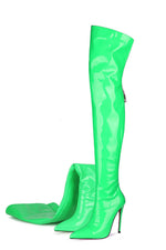 Patent Over The Knee Thigh High Stiletto Boots-Purple/Hot Pink/Lime