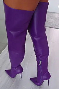 Purple Faux Leather Over The Knee Thigh High Stiletto Boots