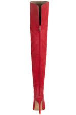 Faux Leather Over The Knee Thigh High Stiletto Boots-Black/Red
