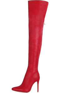 Faux Leather Over The Knee Thigh High Stiletto Boots-Black/Red