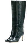 Croc Print Wide Fit Pointed Toe Stiletto Heel Knee High Boots-White/Orange/Red/Green/Black/Cyan/Brown/Lime