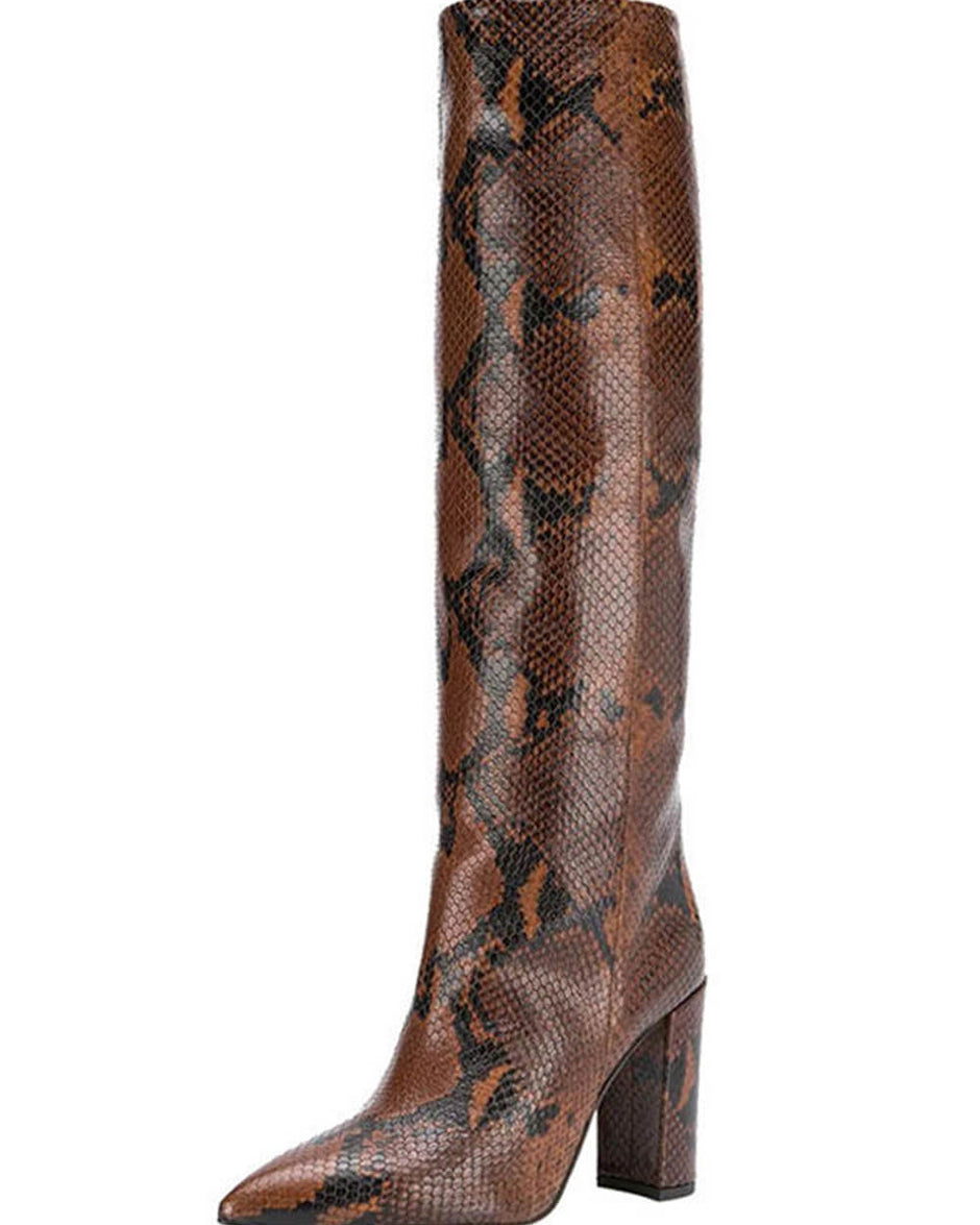 Python Effect Knee High Boots - Brown – FloralKini