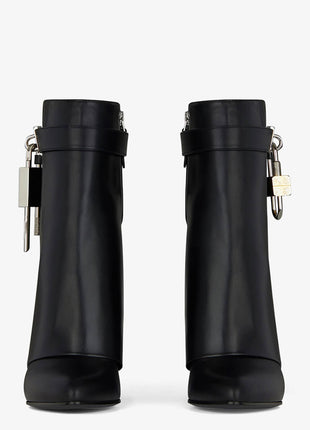 Faux Leather Padlock Detail Folded Wedge Heel Ankle Boots - Black