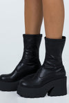 Black Chunky Platform Ankle Sock Boots