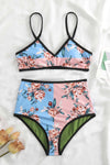 Floral & Pineapple Print V-Neck Reversible High-Waist Bikini Set