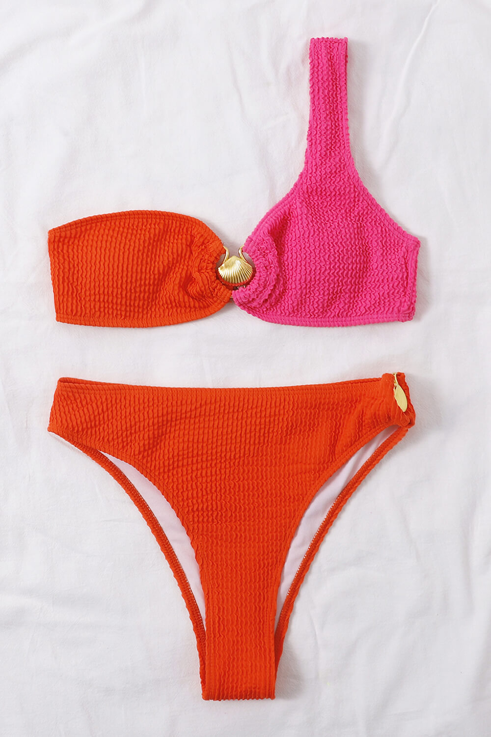 One-Shoulder Colorblock High-Waist Bikini Set