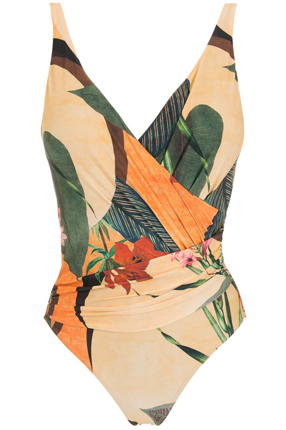 Tropical Leaf Print VNeck Low Back One Piece Swimsuit FloralKini