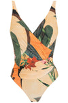 Tropical Leaf Print V-Neck Low Back One Piece Swimsuit