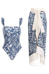 Blue Dragonfly Print Sarong Wrap Midi Skirt