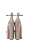 Silver Crystal-Embellished Ankle Strap Almond Toe Statement Platform Block Heeled Pumps
