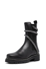 Snake-Embellished Leather Chunky Sole Ankle Chelsea Boots