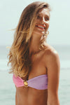 Color Block Bandeau Crinkle High Waisted Bikini Set With Gold Shell Detail