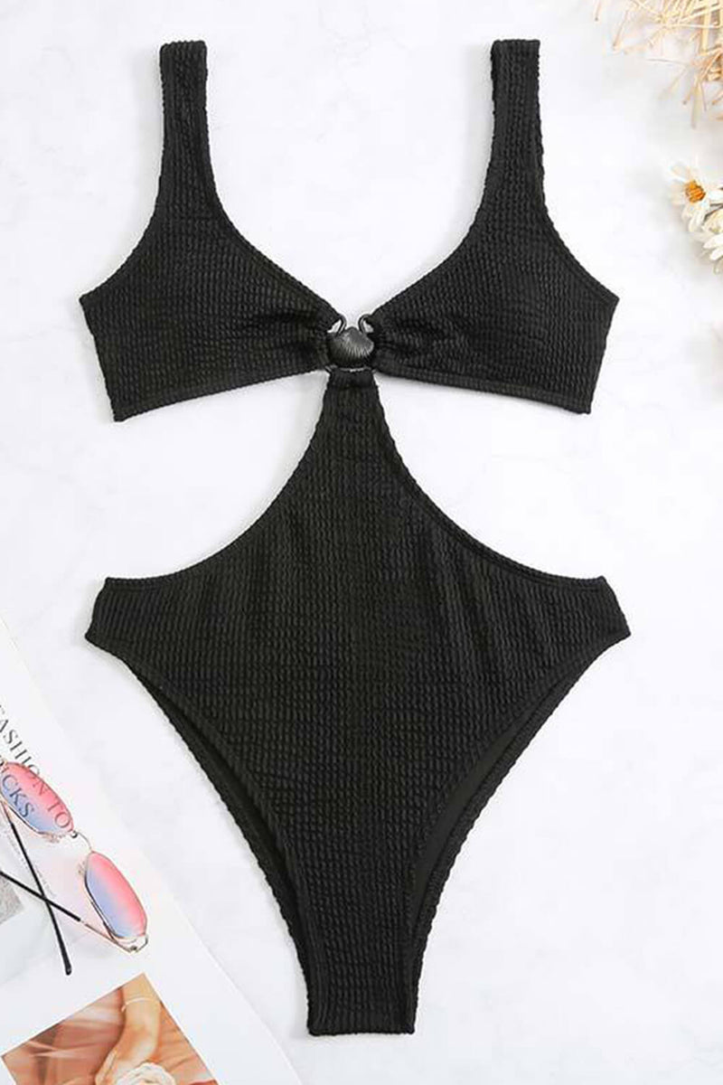 Black Crinkle Cut Out One Piece Swimsuit