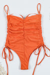 Ruched Spaghetti Lace Up Tie Side One Piece Swimsuit
