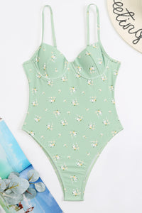 Olive Floral Print Underwired One Piece Swimsuit