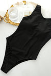 Ribbed High Neck One Piece Swimsuit - Black/White