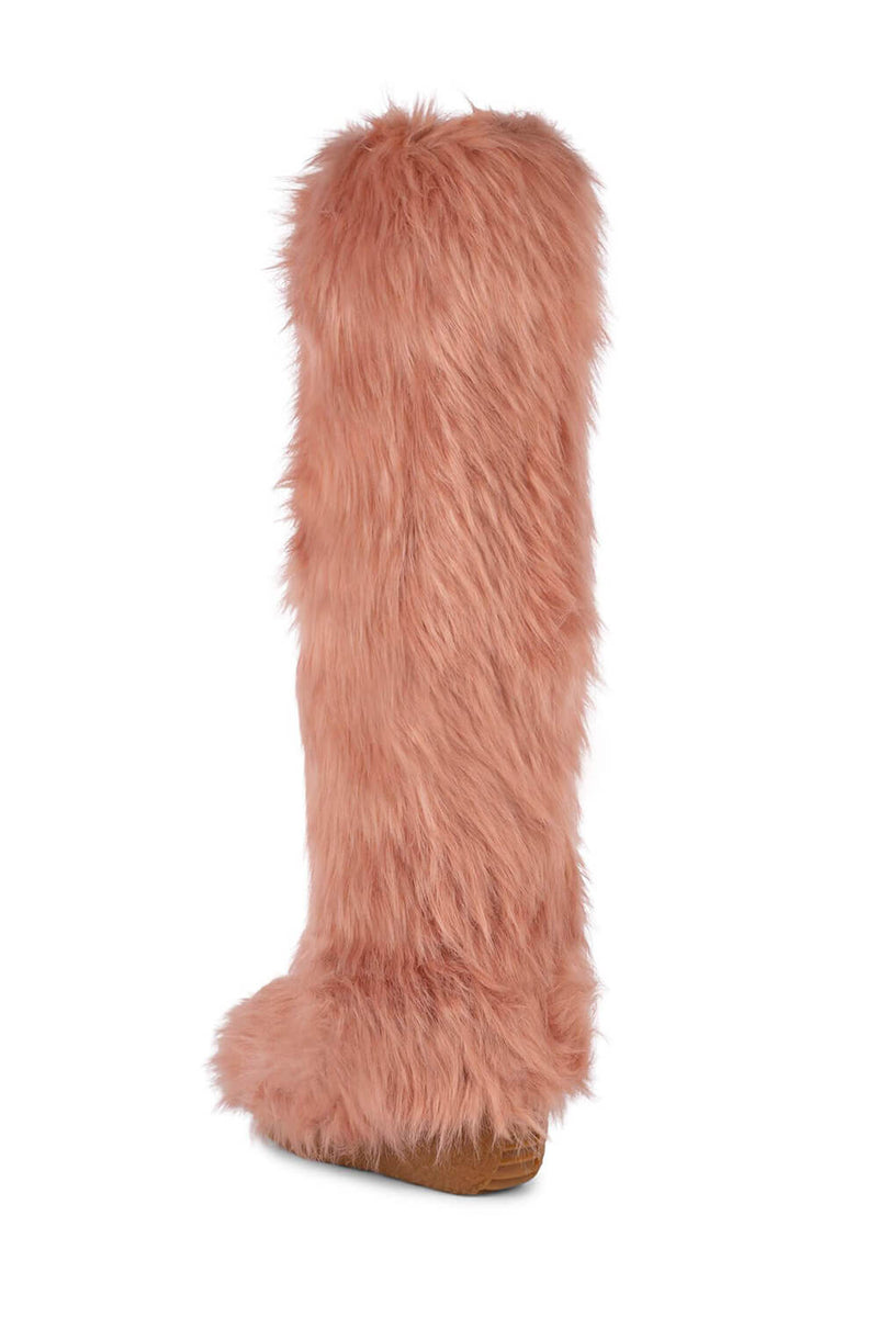 Fluffy Faux Fur Over The Knee Boot - Pink