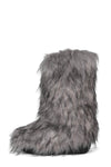 Black Furry Faux Fur Mid Calf Bootie - Grey