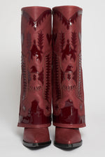 Western Cowboy Fold Over Pointed Toe Knee High Block Heel Boots - Burgundy