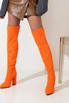 Terry Towel Point Toe Over The Knee High Block Boots - Orange