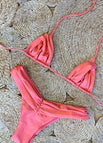 Ruched Triangle Tie Back High-Cut Leg Bikini Set - Black/Hot Pink/Lilac/Yellow/Royal Blue/Salmon/Mint