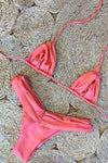 Ruched Triangle Tie Back High-Cut Leg Bikini Set - Black/Hot Pink/Lilac/Yellow/Royal Blue/Salmon/Mint