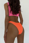 Color Block Crinkle Cut-Out Ring Middle One Piece Swimsuit - Pink/Orange