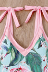 Pink Contrast Floral Print Plunge Tie-Shoulder One Piece Swimsuit