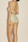 Mint Gingham Adjustable Tie Front Open Back One Piece Swimsuit