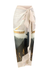 Whooping Crane Print Sarong Wrap Midi Skirt