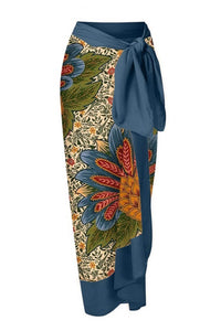 Tropical Floral Print Sarong Wrap Midi Skirt