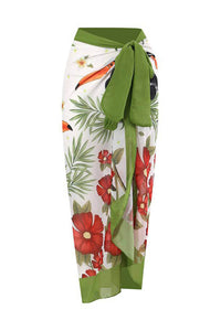 Toco Toucan & Floral Print Sarong Wrap Midi Skirt