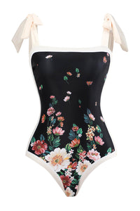 Floral Print Tie-Shoulder One Piece Swimsuit