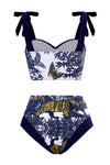 Tiger Print Sweetheart Tie-Shoulder Underwired High Waisted Bikini Set