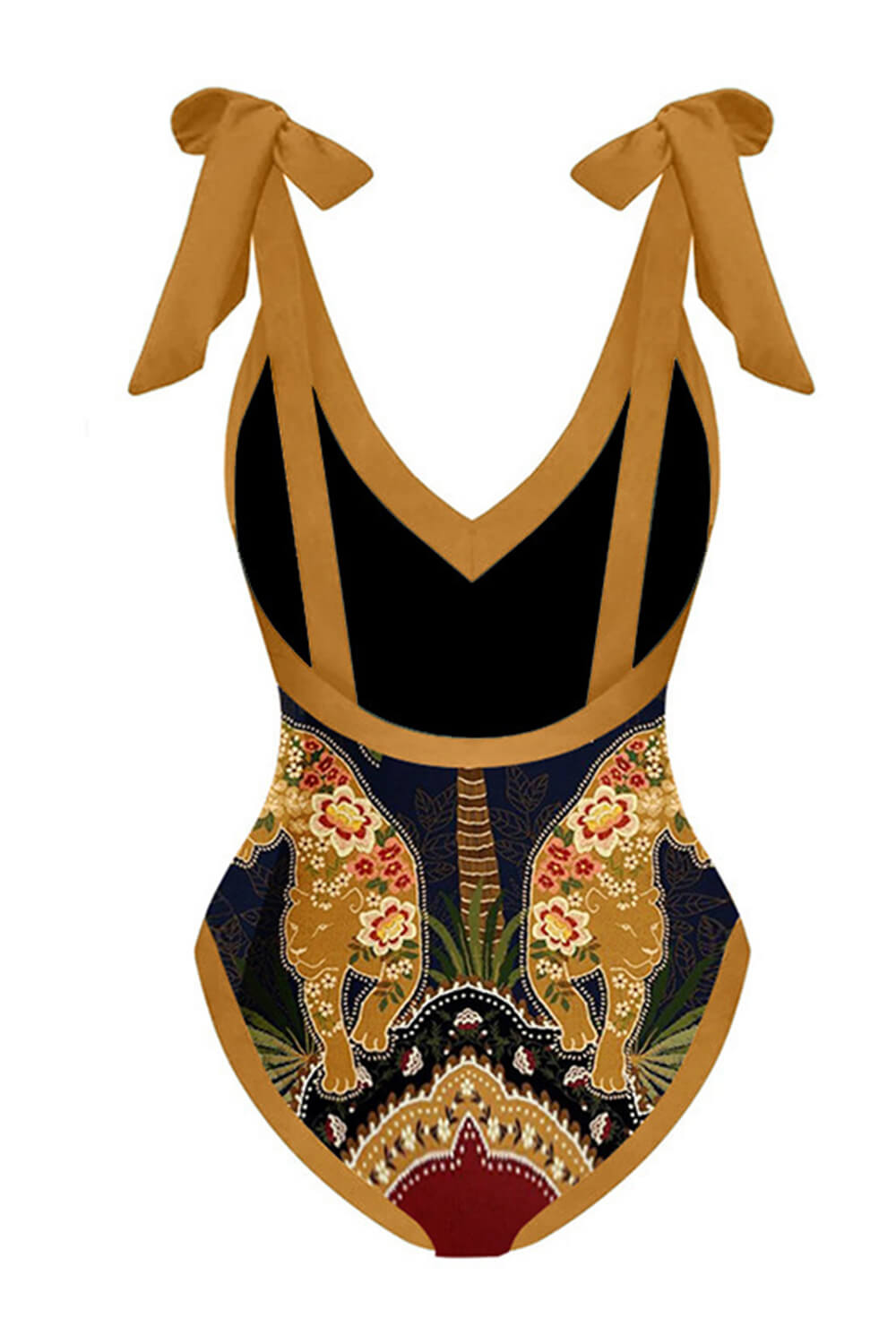 Leopard Print Plunge Tie-Shoulder One Piece Swimsuit