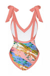 Floral Print Plunge Tie-Shoulder One Piece Swimsuit