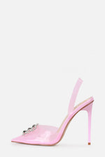 Pink Clear Diamante Bow Slingback Pointed Toe Court Heels