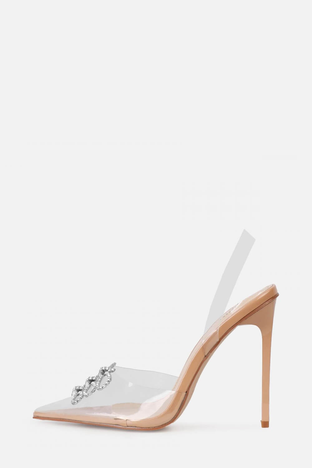 Nude Clear Diamante Bow Slingback Pointed Toe Court Heels