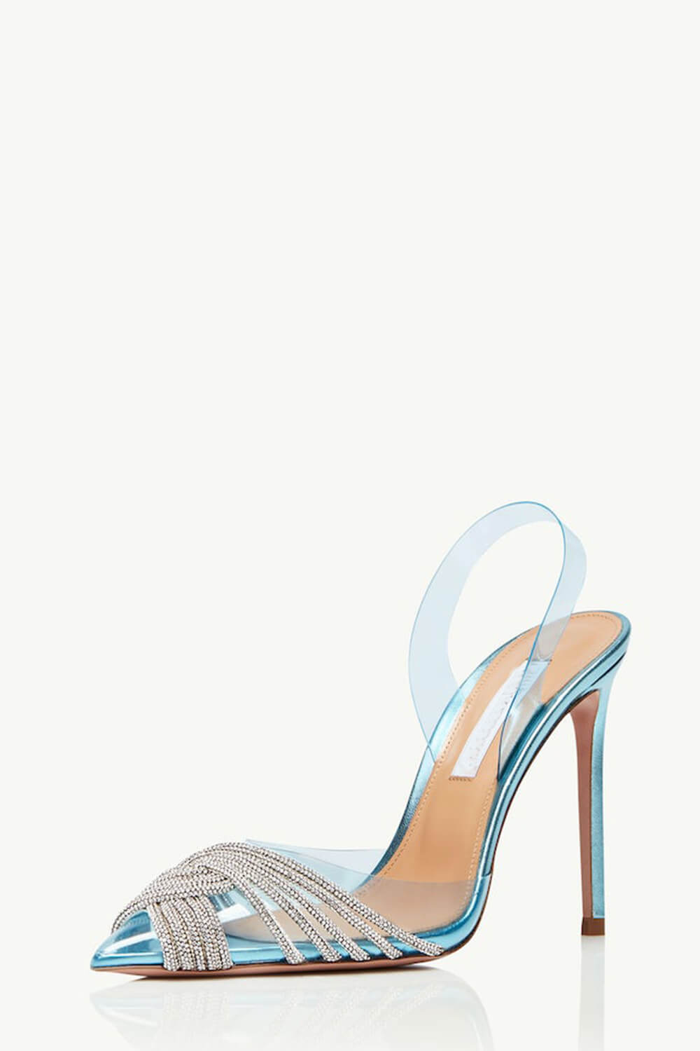Holographic Clear Crossover Diamante Pointed Toe Perspex Slingback Stiletto Heels - Blue